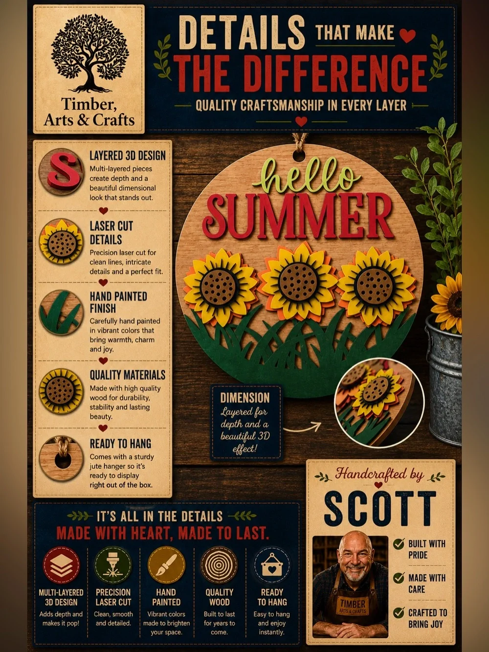 Hello Sunflower Summer Wall Decor